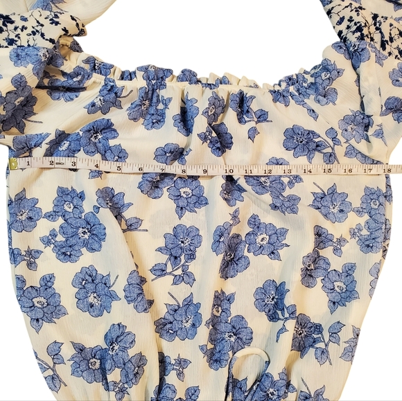 Vintage Havana Women's Size Small Blouse Blue Floral Tie Front Tiered Sleeve - Picture 8 of 12